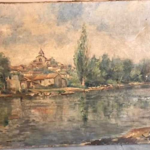 Painting Oil on Canvas-Hills/Lake