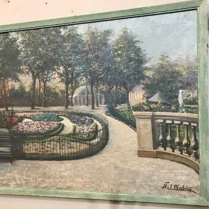 Framed Oil on Canvas - Park Scene by DelMedico