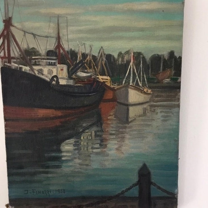 Framed Oil on Canvas - Sailboats