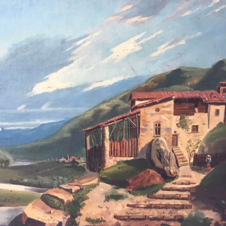19th C. Oil on Canvas Framed Italian (from somewhere in the Lake Garda area)