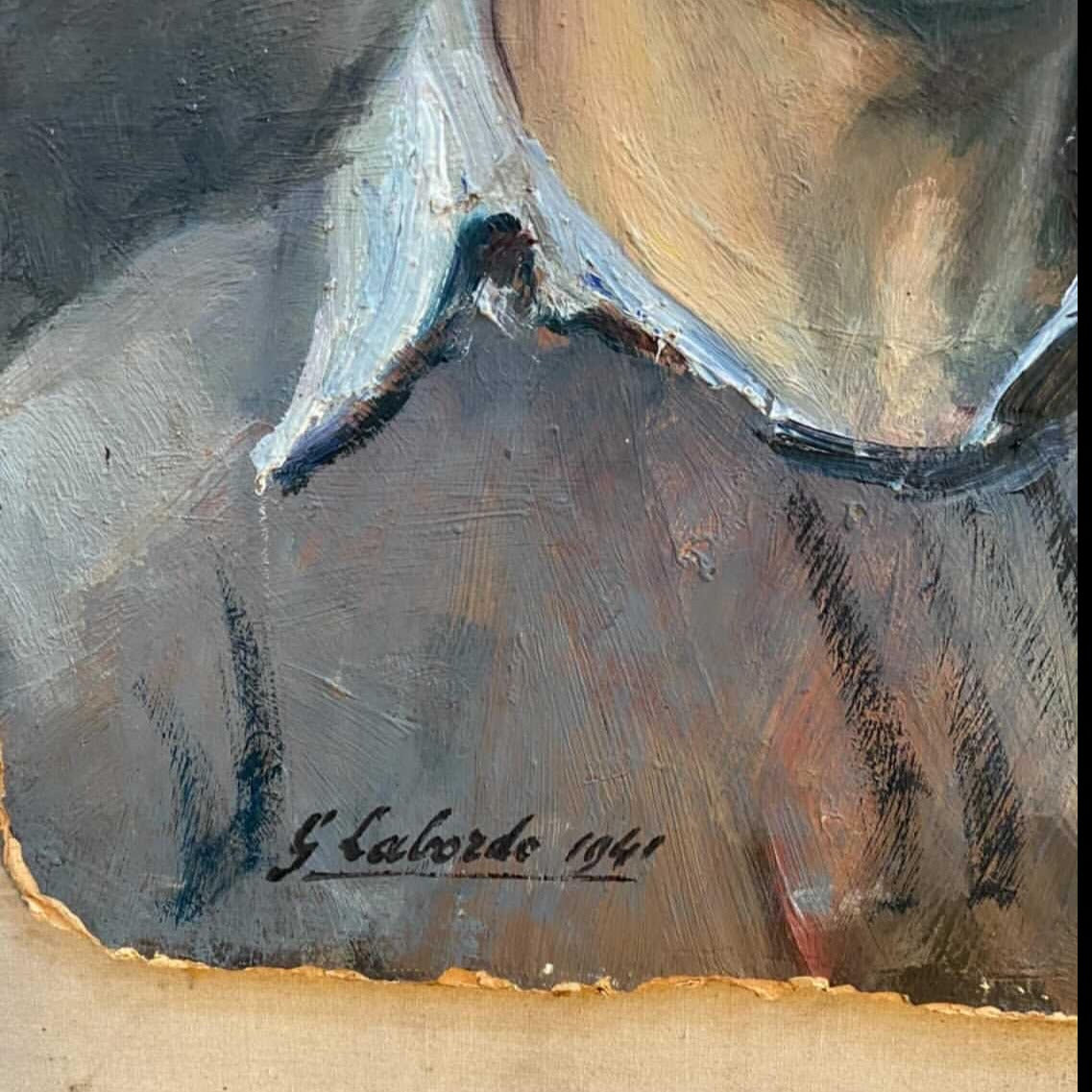 1940 Framed Oil on Canvas - Portrait of a Boy by Laborde