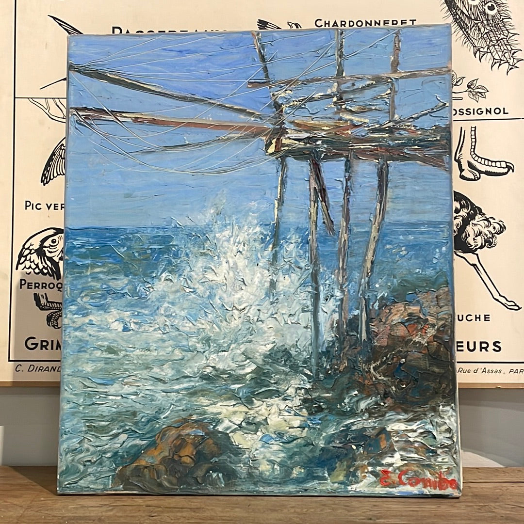 Unframed Oil on Canvas of Stranded Boat