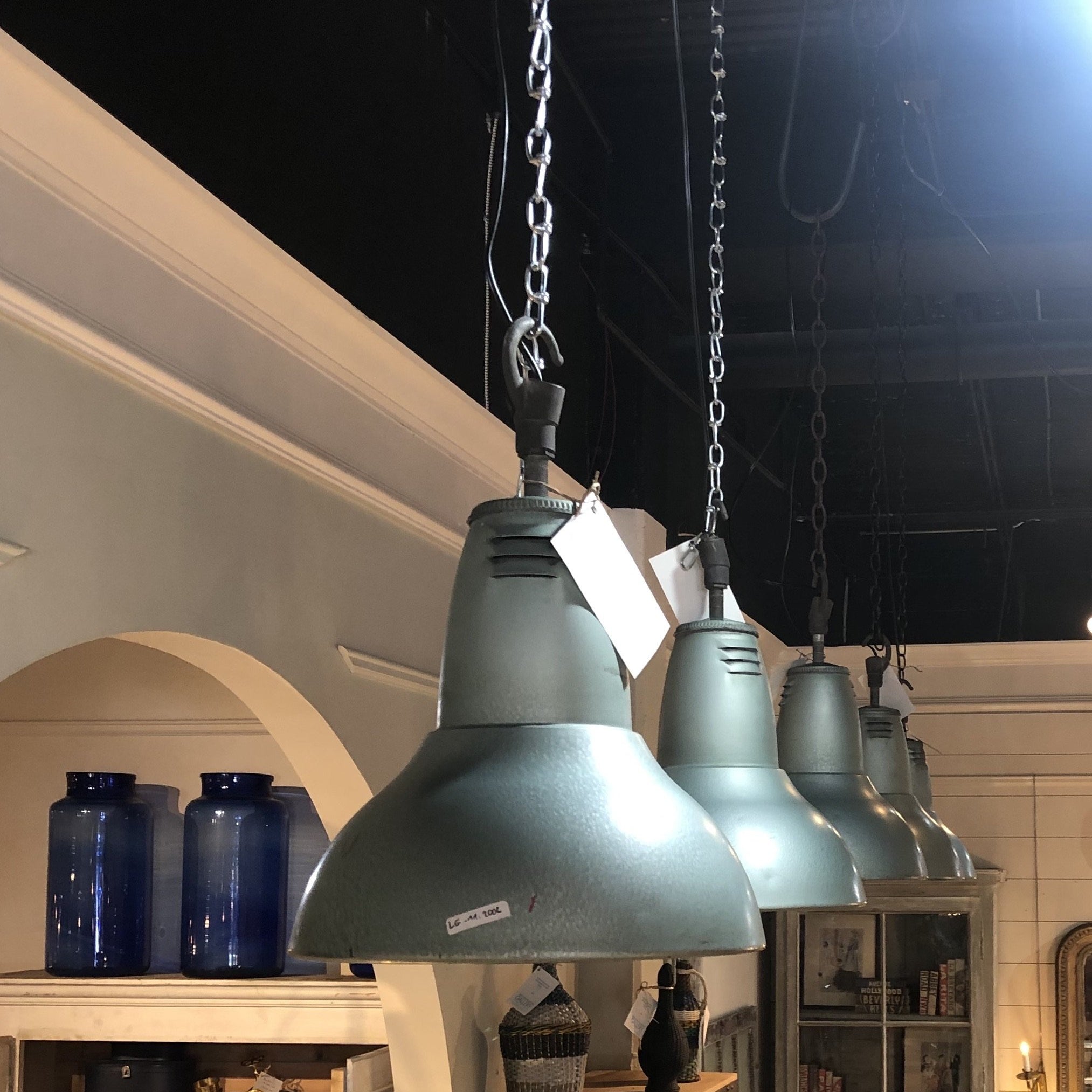 Blue Holophane Pendants