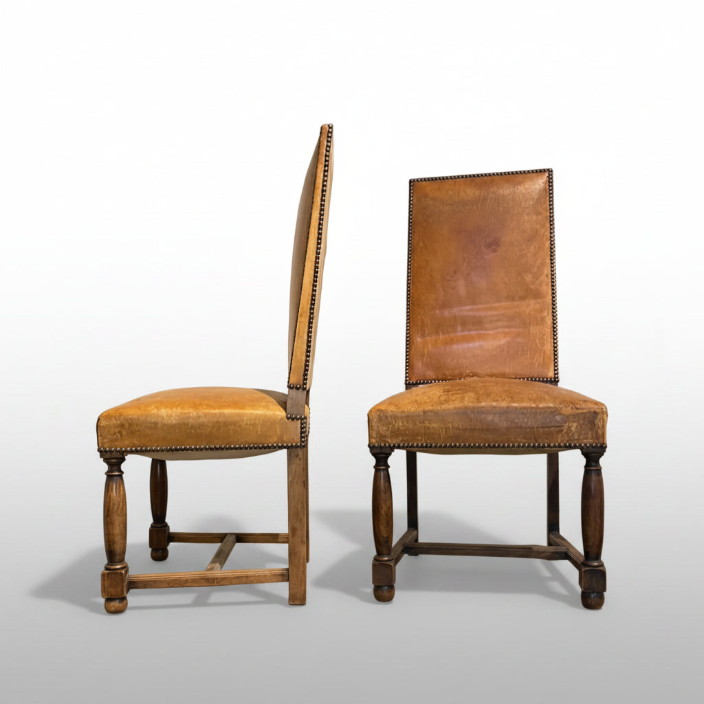 Pair of Leather chairs with nail Heads