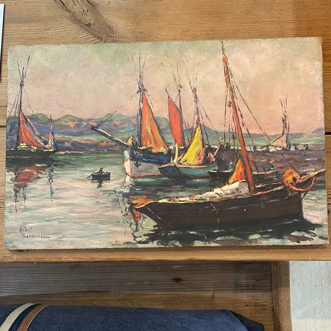 Unframed Oil Painting- Boats