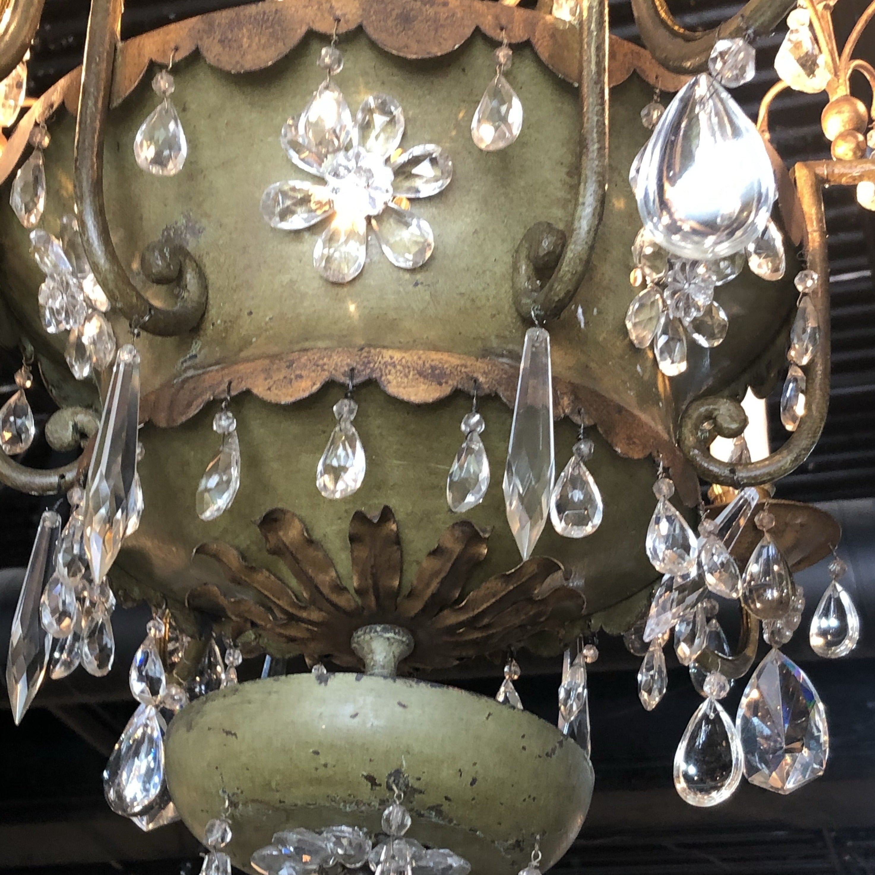Crystal and Tole Paint with Gild Chandelier