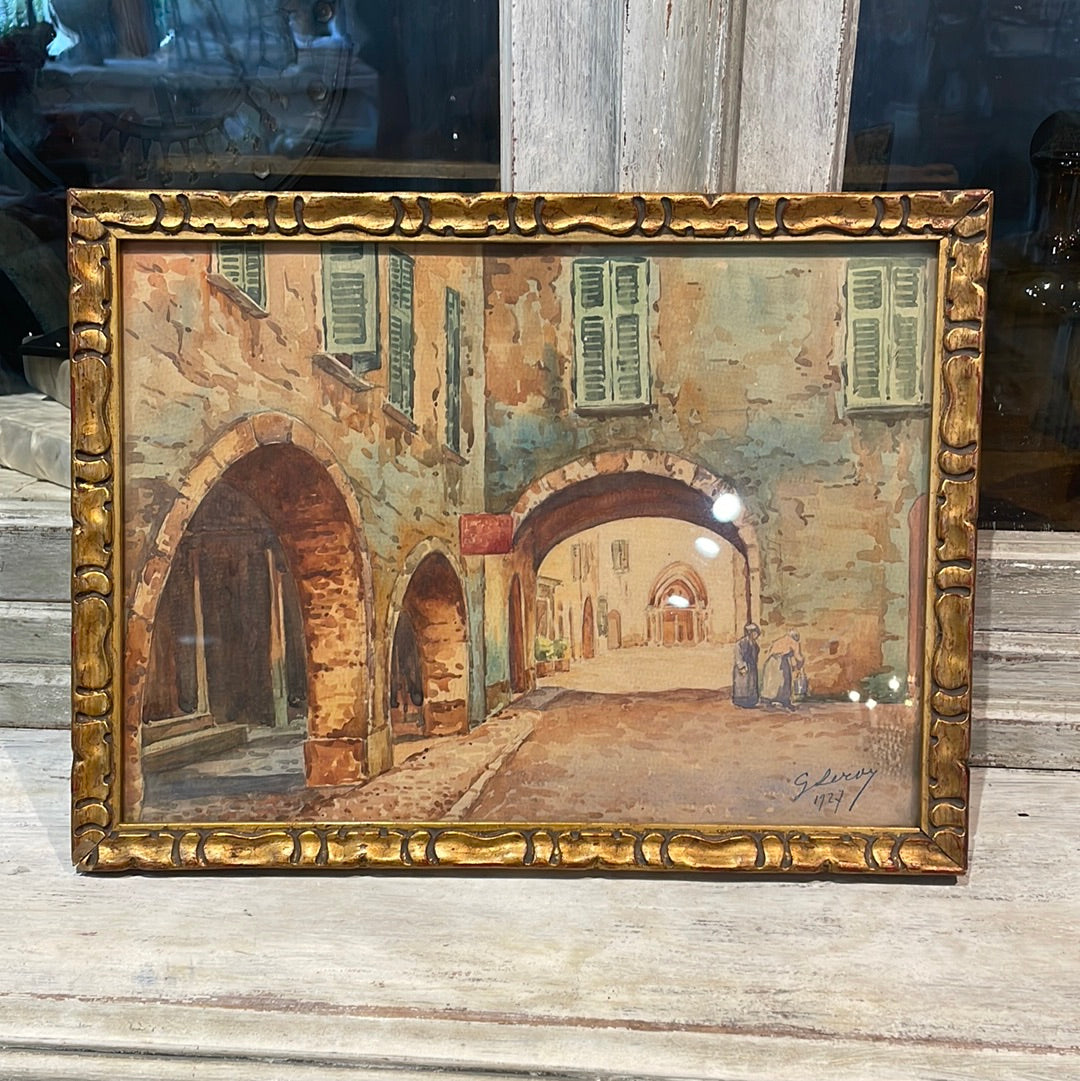 Framed Watercolor, Village Arches