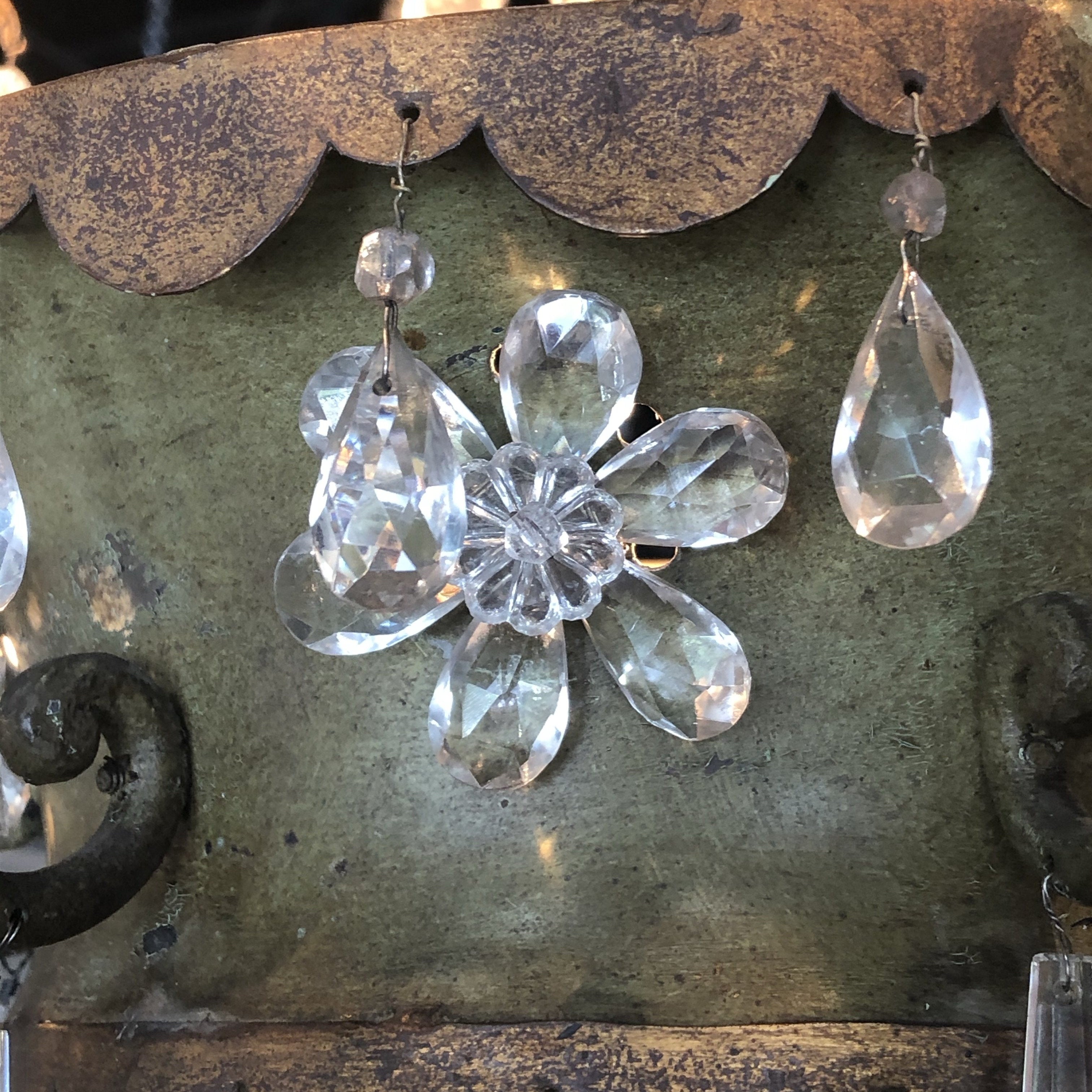 Crystal and Tole Paint with Gild Chandelier