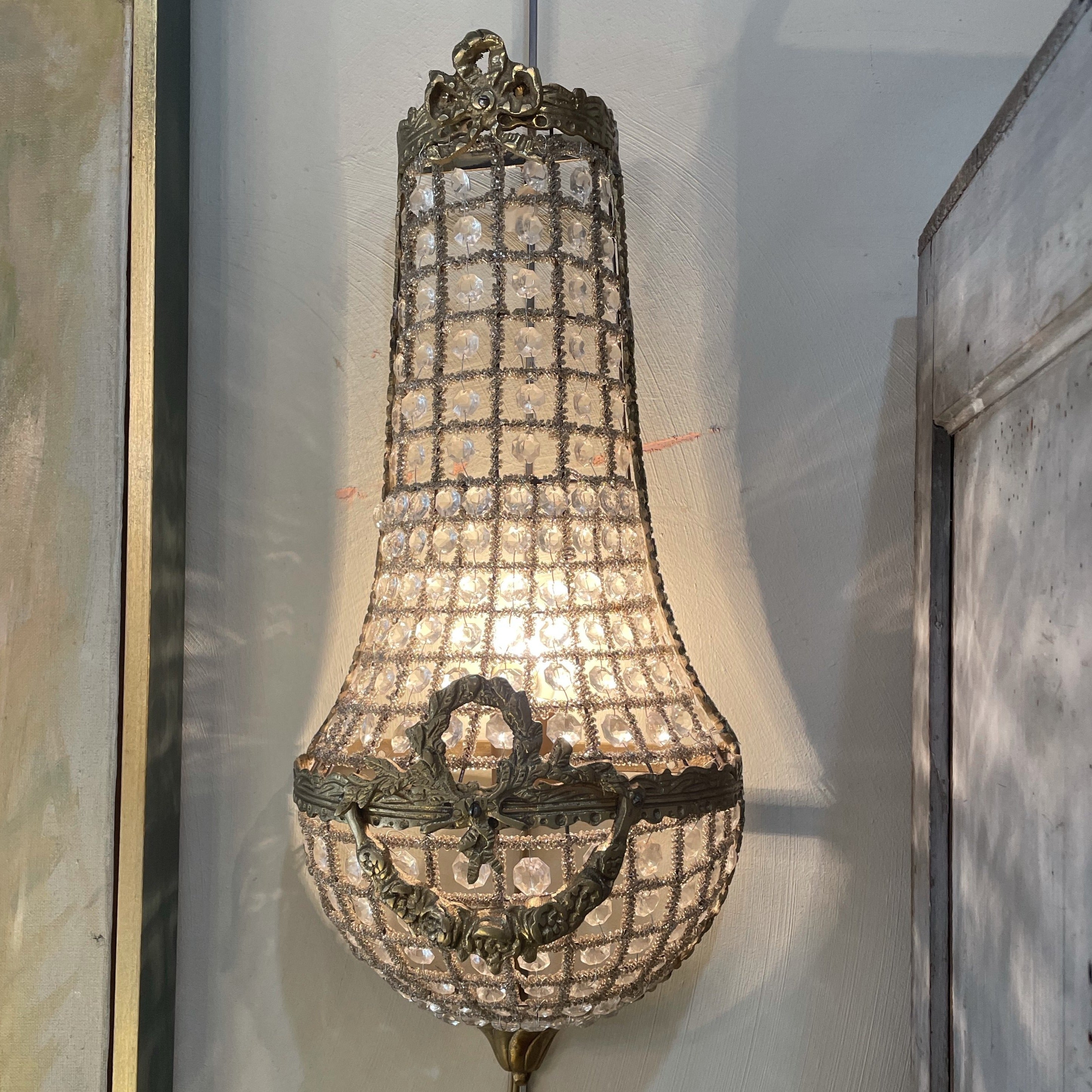 Pair of Vintage Parisian Crystal Sconces