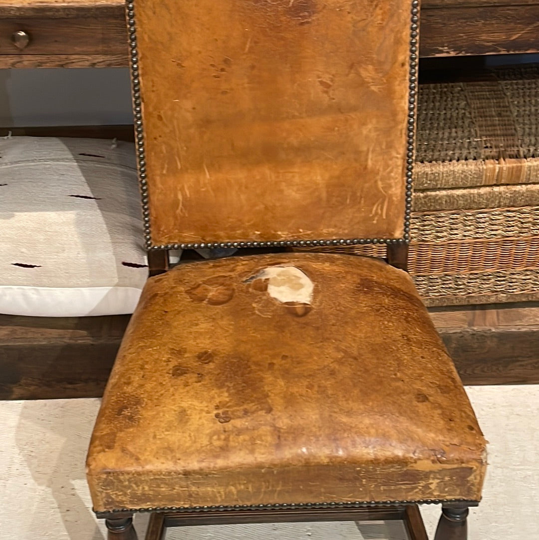 French Cognac Leather Dining Chair