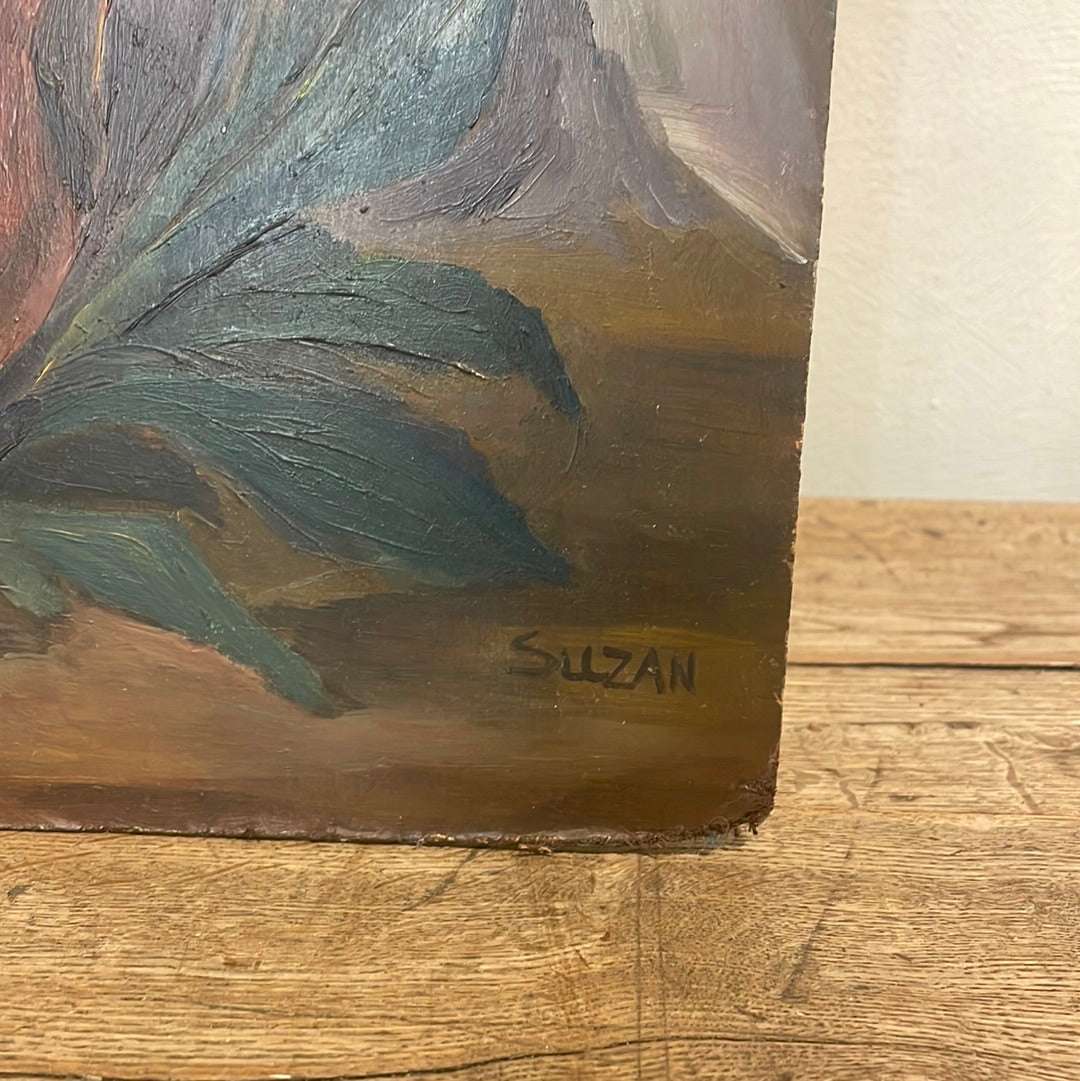 Unframed Oil on Board - Kitchen Still Life with Red Stripe Napkin