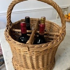 Antique French Basket Wicker Wine Carrier