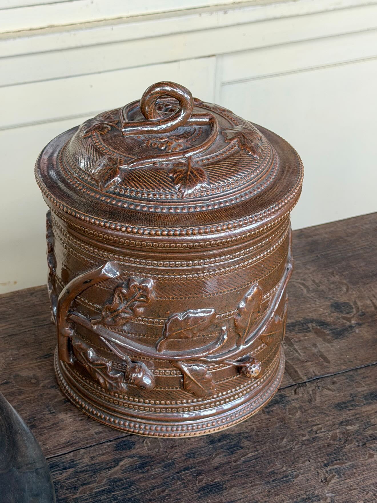 French 1900s Antique Stoneware Pot w/ Lid