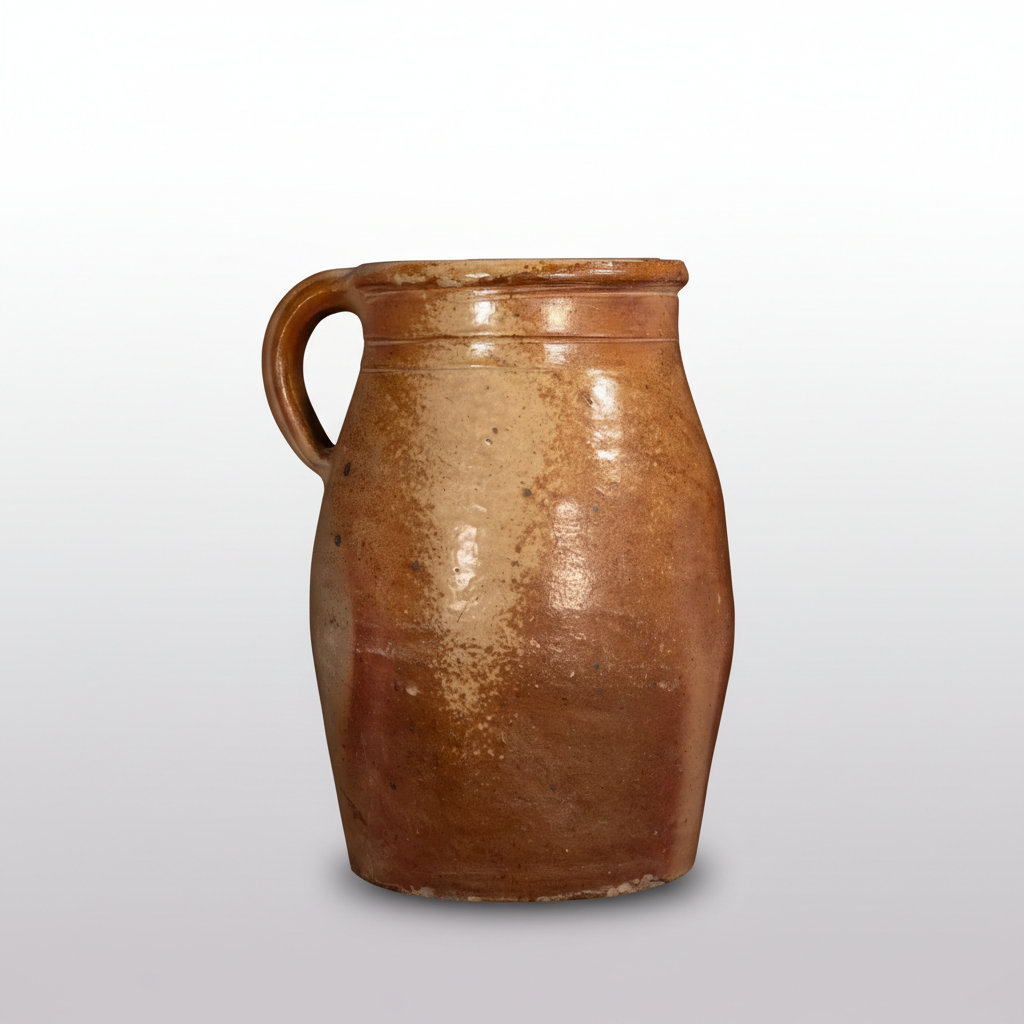 Brown ceramic pitcher on a black background