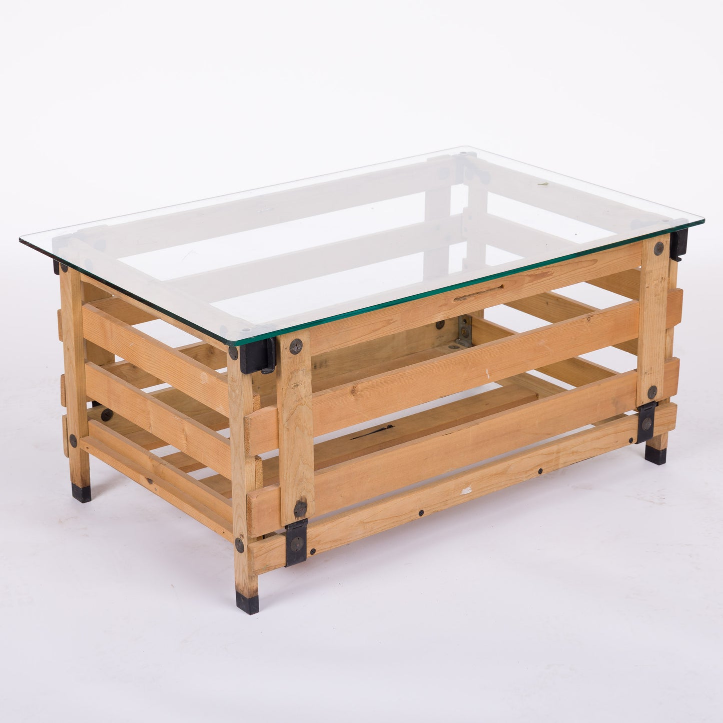 Dutch Folding Bread Crate Table with Glass Top