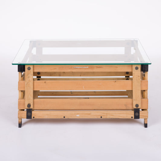 Dutch Folding Bread Crate Table with Glass Top