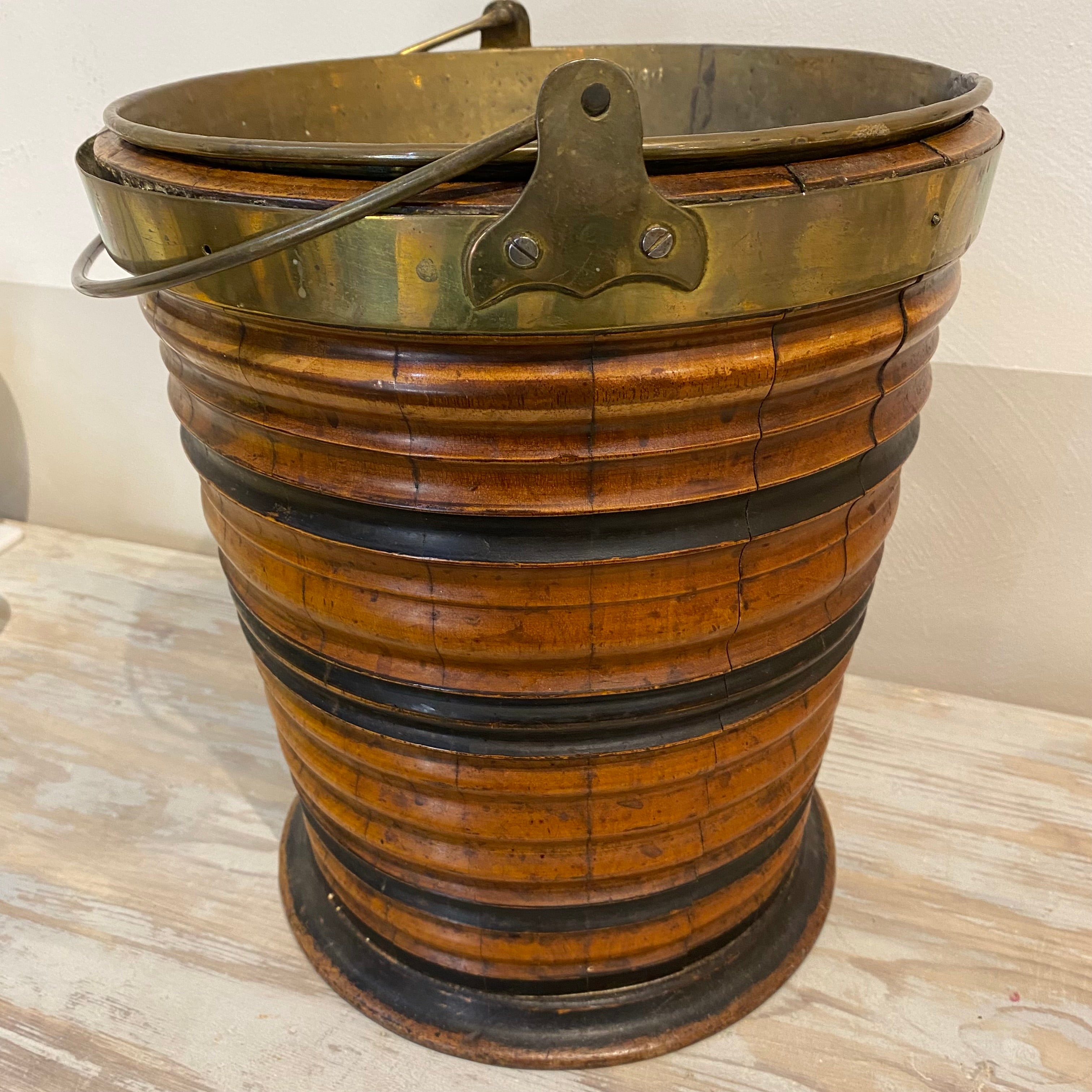 19th C Dutch Wooden Treen Biedermeier Fireside Bin