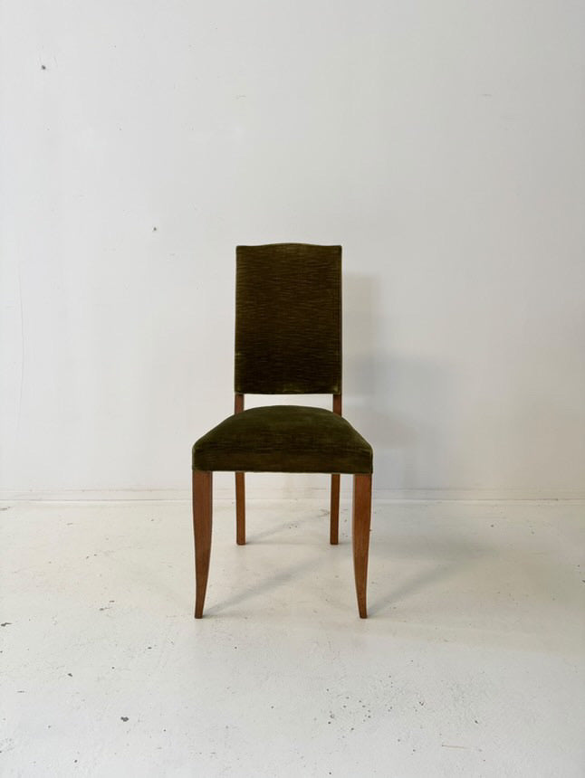 Vintage Oak & Green Velvet Dining Chairs