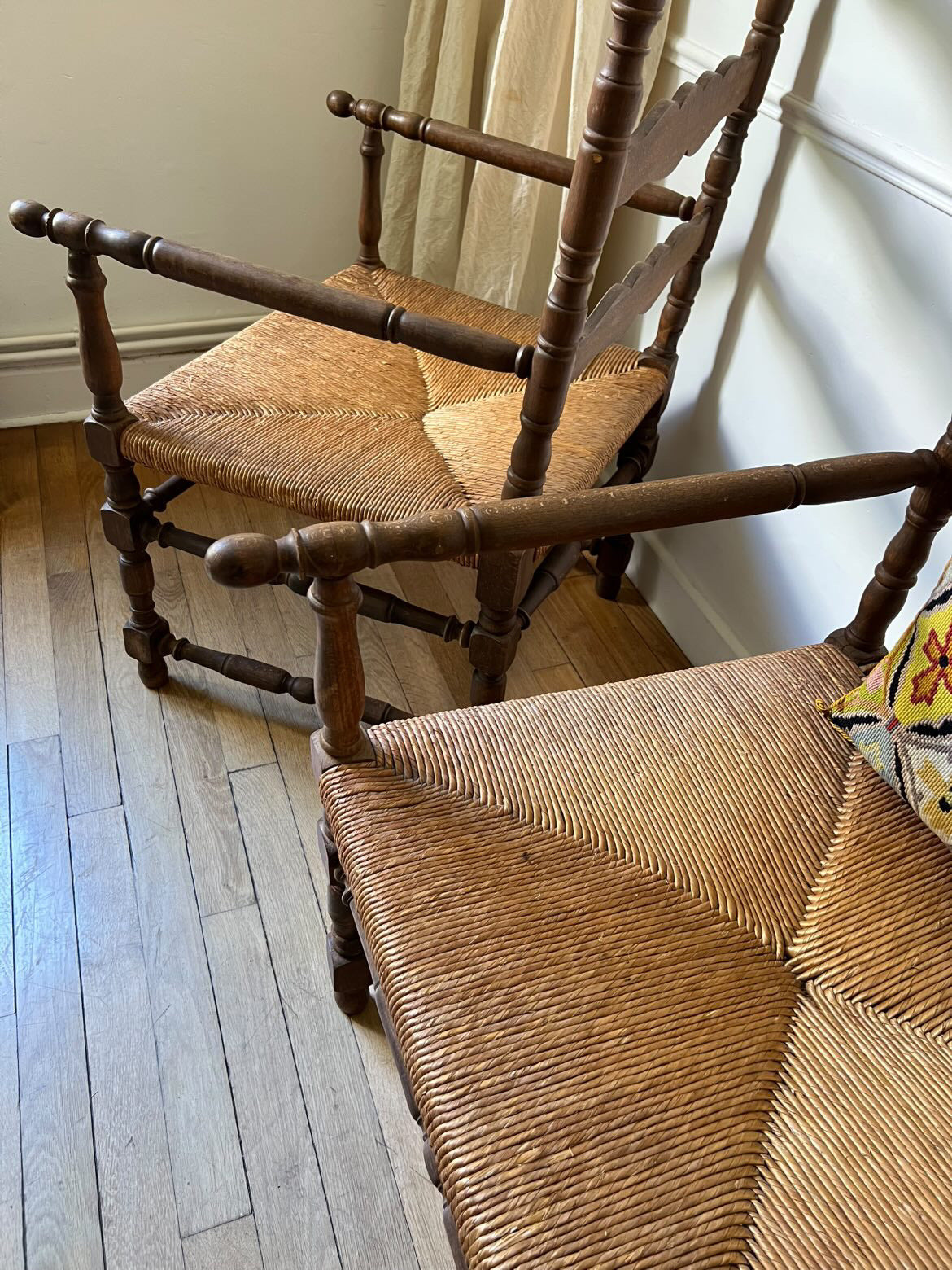 French 1940's Rush Seat Provencal Armchairs