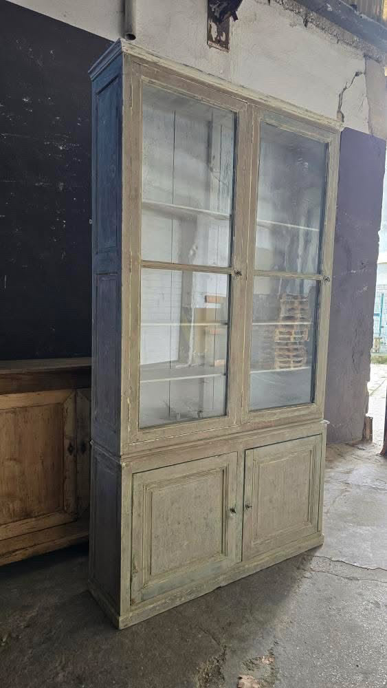 1860 French Painted 2 Piece Pine Vitrine