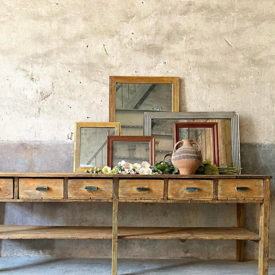 French Work Bench with Shelf and Drawers