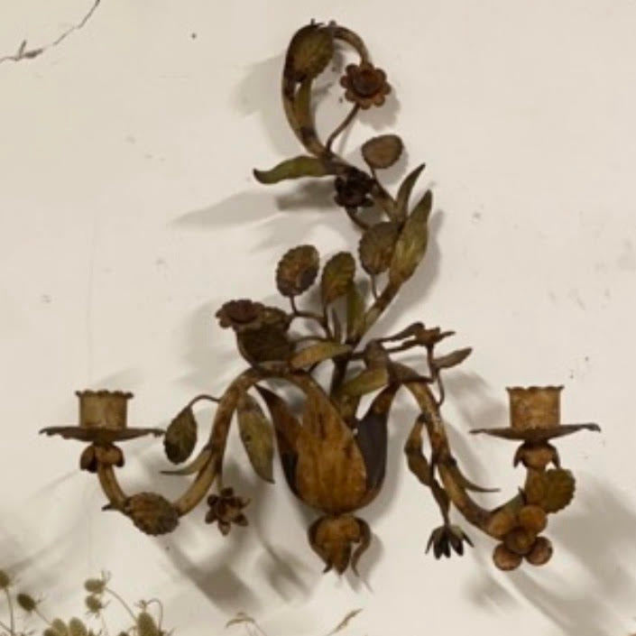 1918 Wrought Iron Leaf Candle Sconce