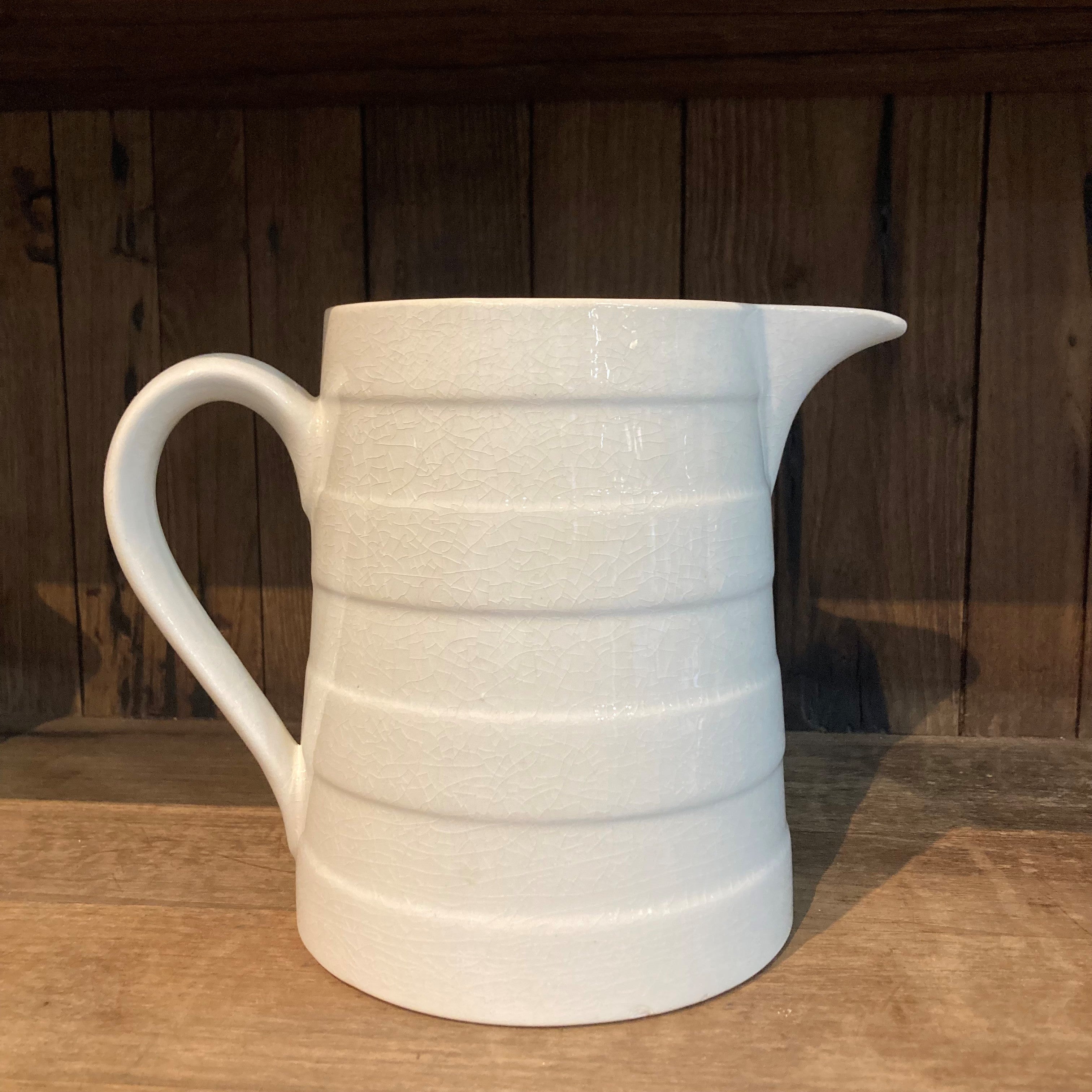 1940 Banded White Earthenware Pitcher