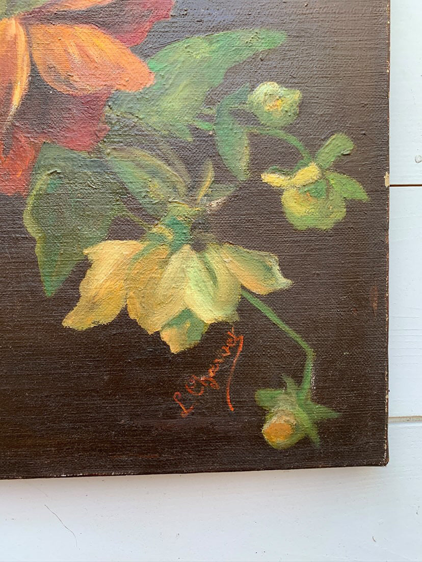 1951 French Signed Oil on Canvas - Poppy Bouquet