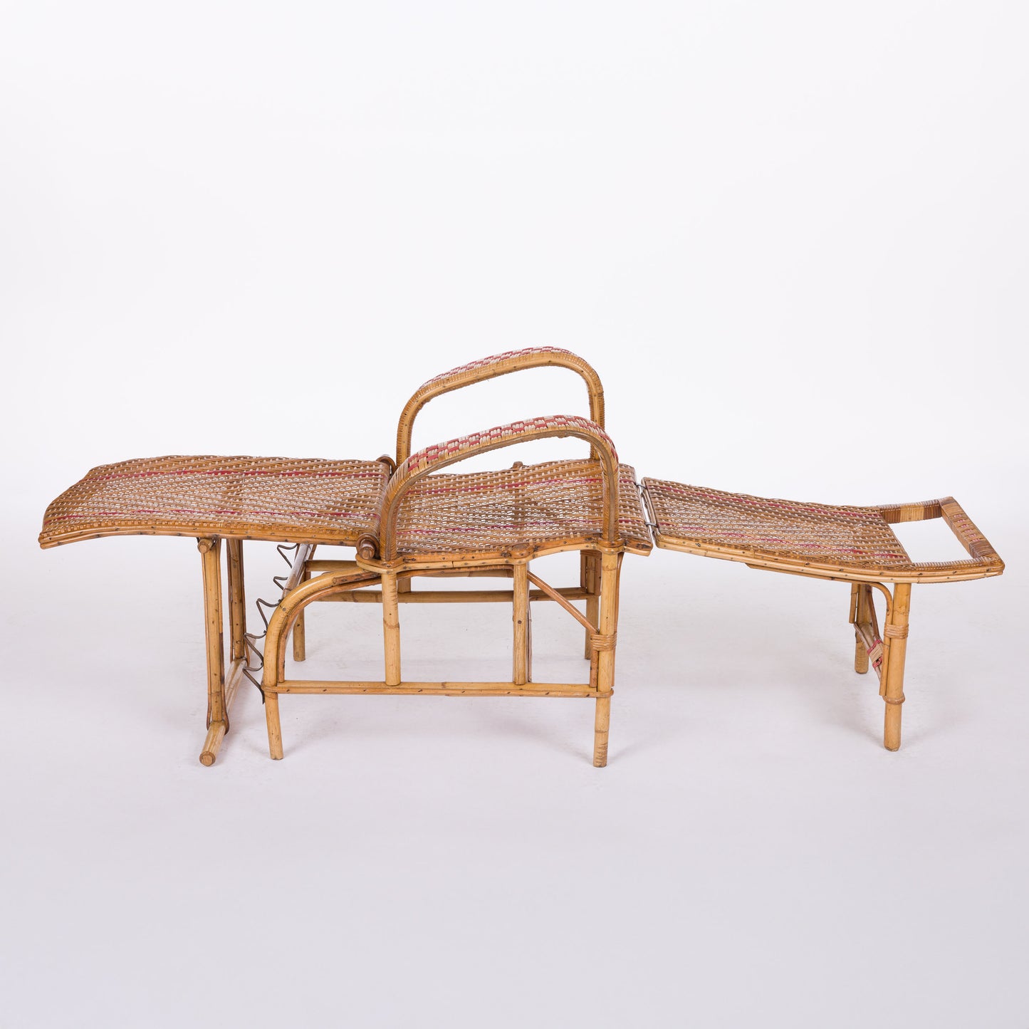 Rattan Chaise with Red Stripes
