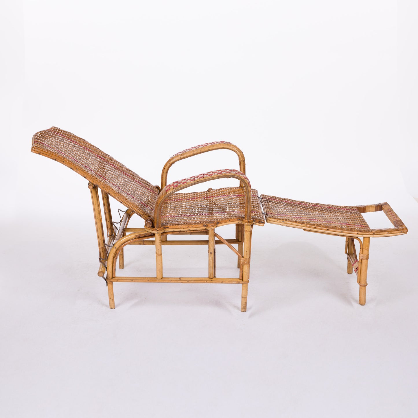 Rattan Chaise with Red Stripes