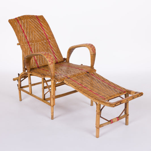Rattan Chaise with Red Stripes