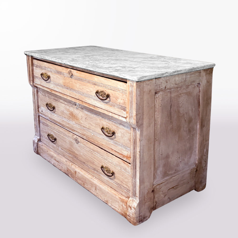 Bleached Three-Drawer Chest with Marble Top