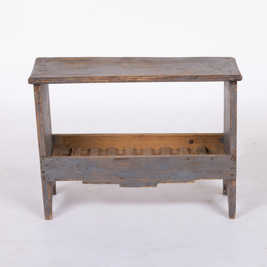 French Grey Painted Bench/Side Table with Slatted Shelf