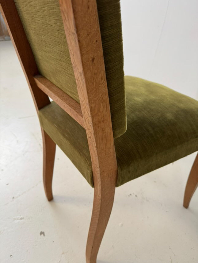 Vintage Oak & Green Velvet Dining Chairs