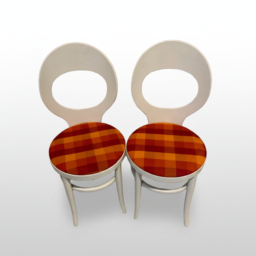 1920s White Baumann Chair with Red/Orange Patterned Seat