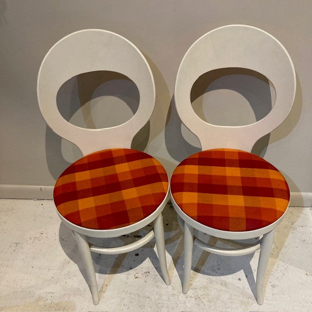 1920s White Baumann Chair with Red/Orange Patterned Seat
