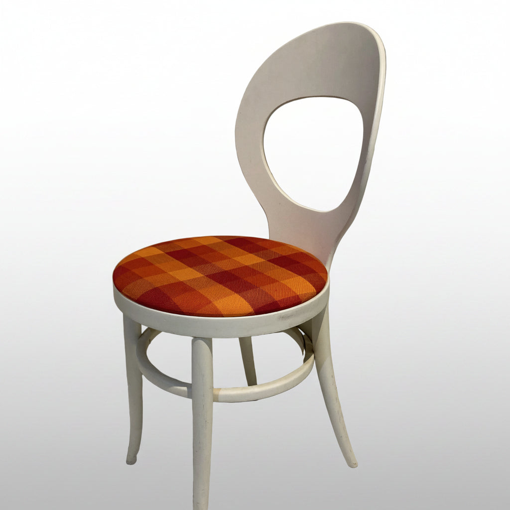 1920s White Baumann Chair with Red/Orange Patterned Seat