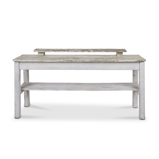 White Florists Table with Traces of Blue Paint