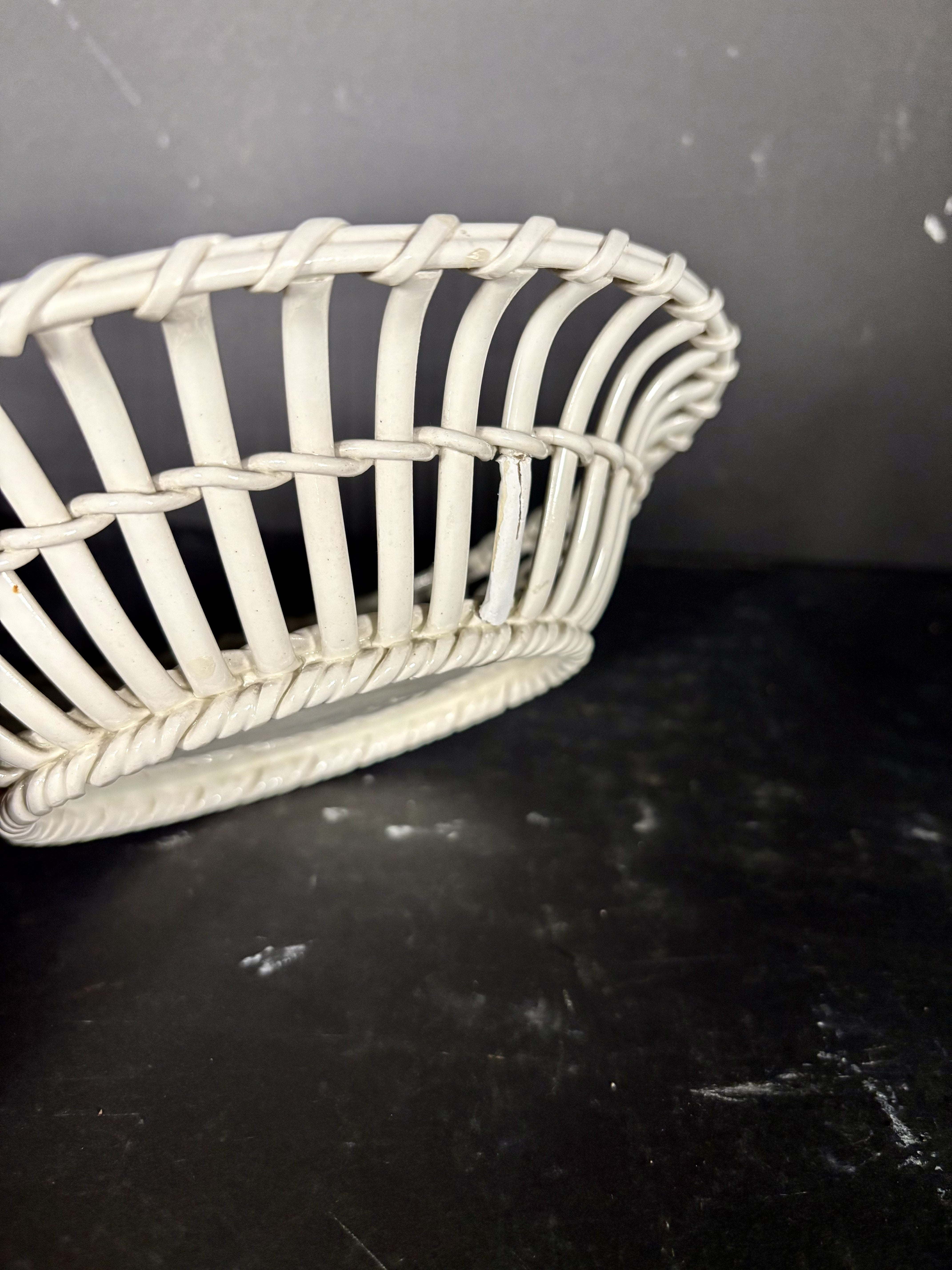 18th Century Wedgwood Creamware Oval Woven Basket