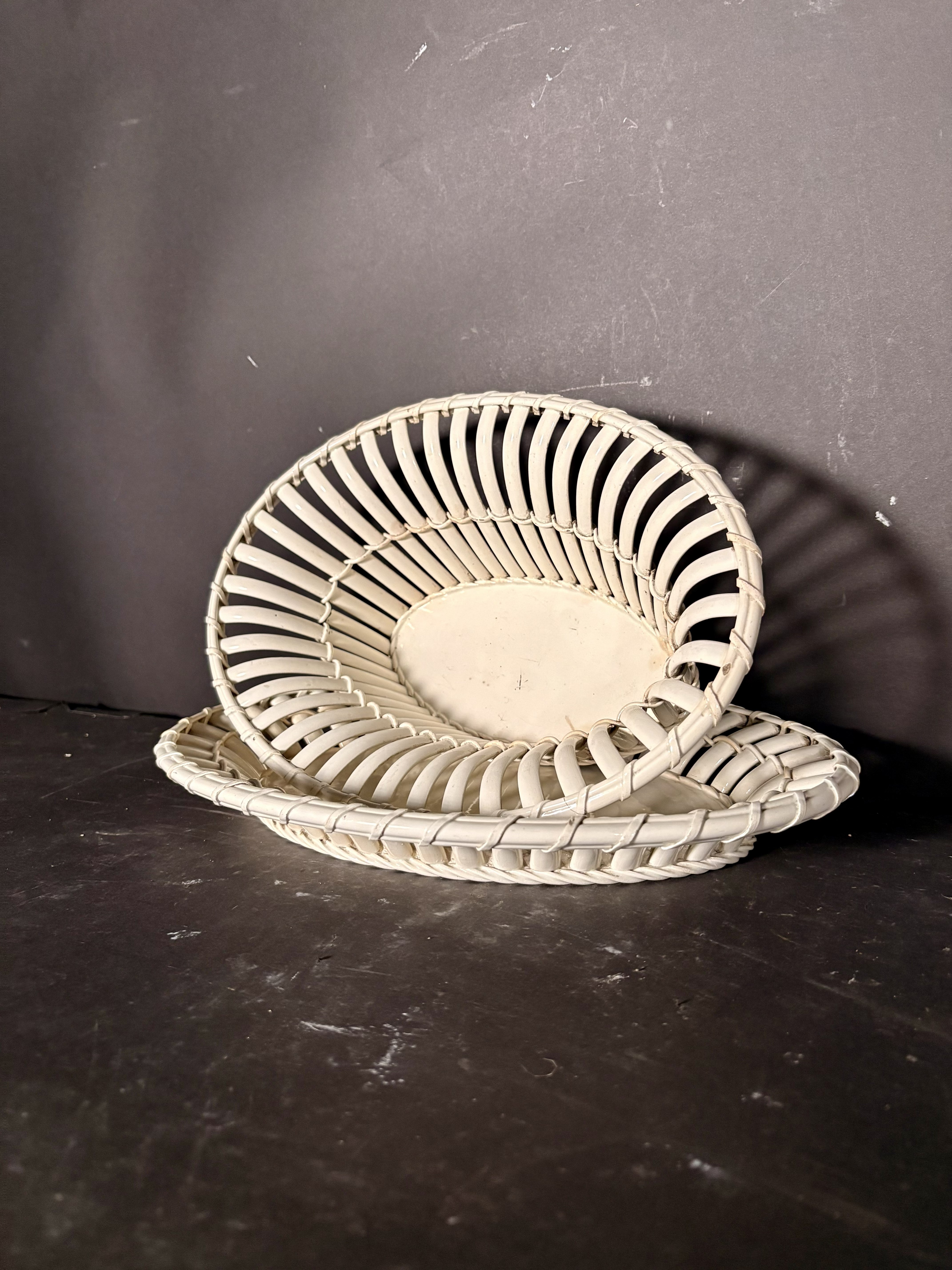 Creamware Woven Basket with Underplate