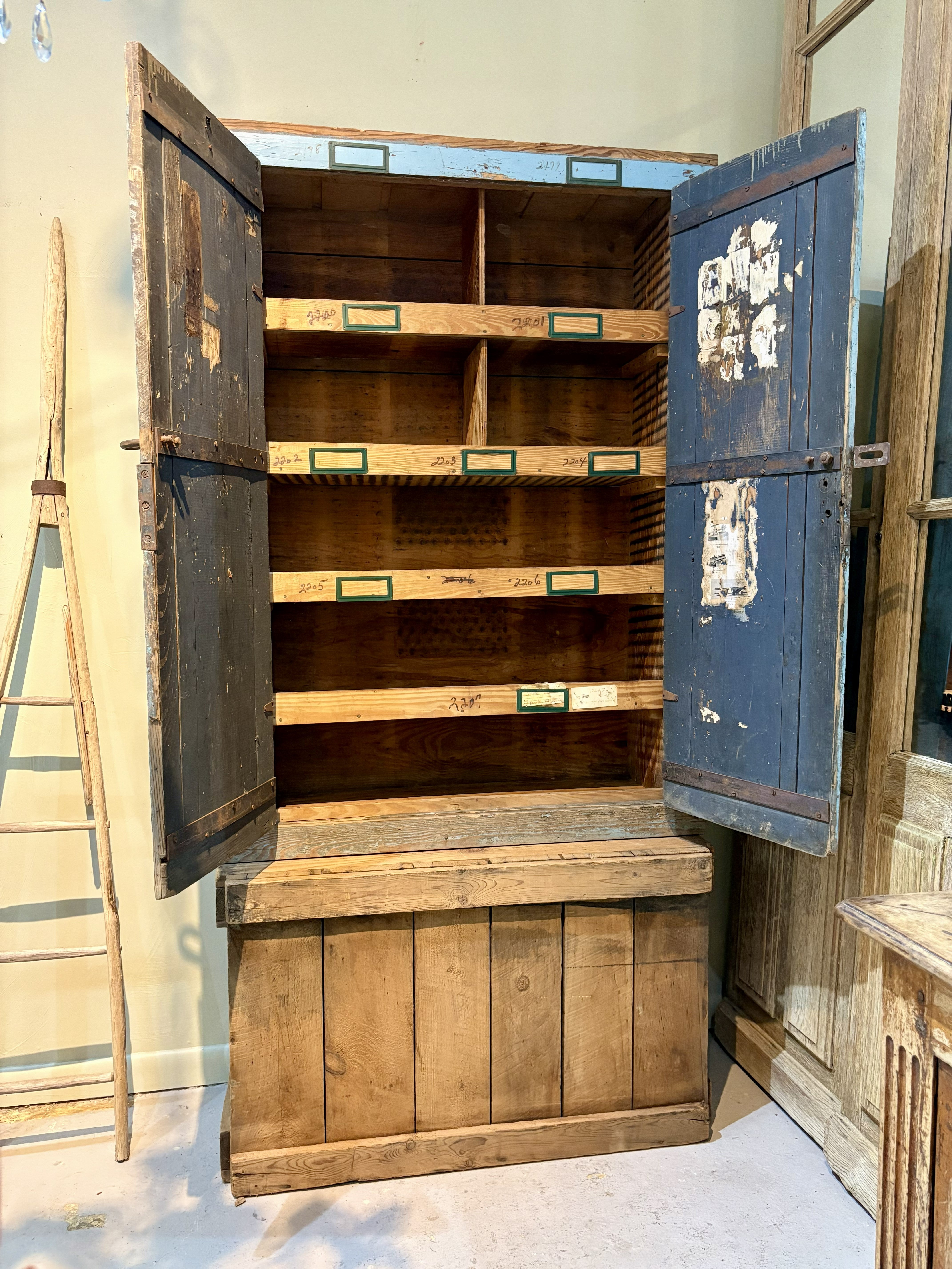 Distressed Blue Painted Mail Cabinet
