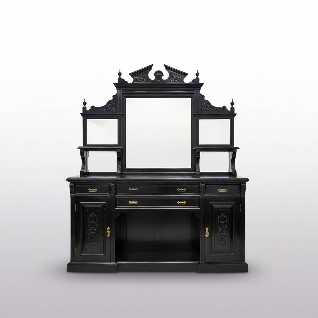 English Edwardian Ebonized Sideboard with Mirrored Back