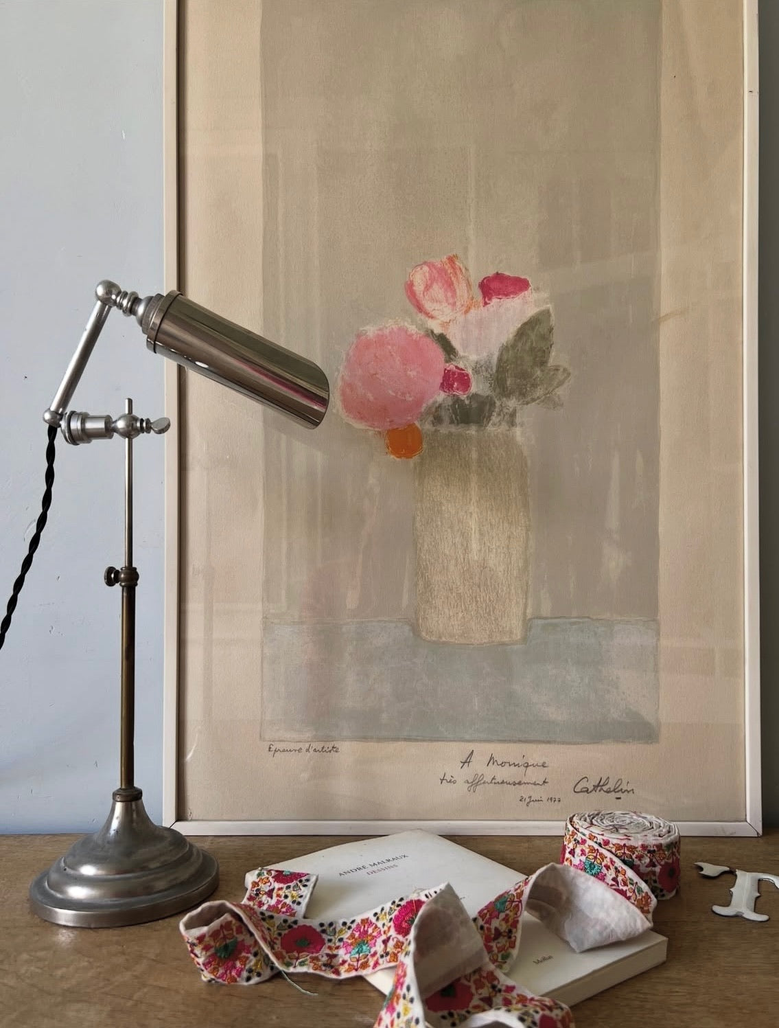 French 1930s Adjustable Nickel Lamp