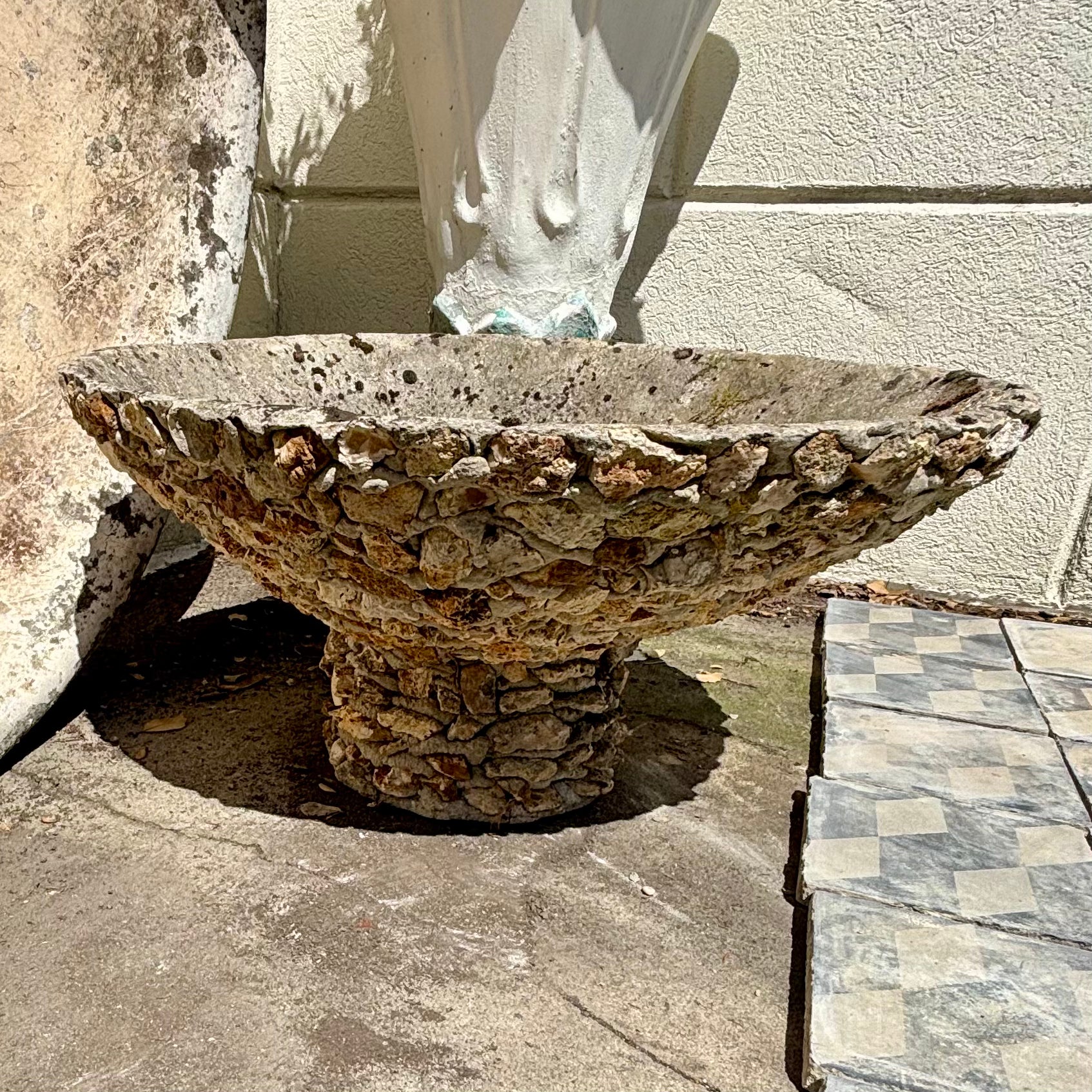 Cement Pedestal Planters with Pebble Mosaic