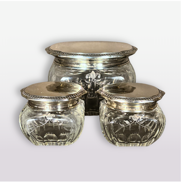 Art Deco Sterling Crystal Dresser Jars