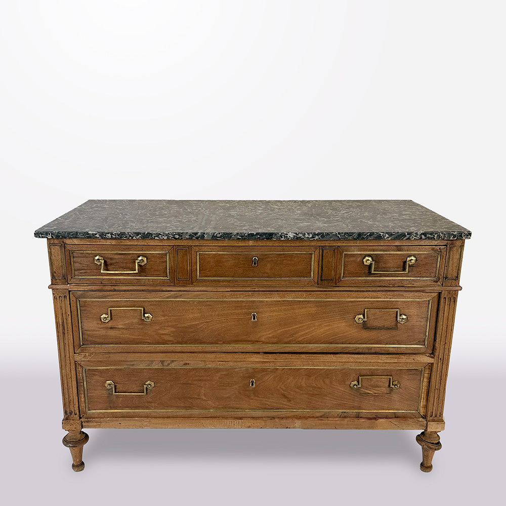 Louis XVI Walnut Chest with Black Marble Top