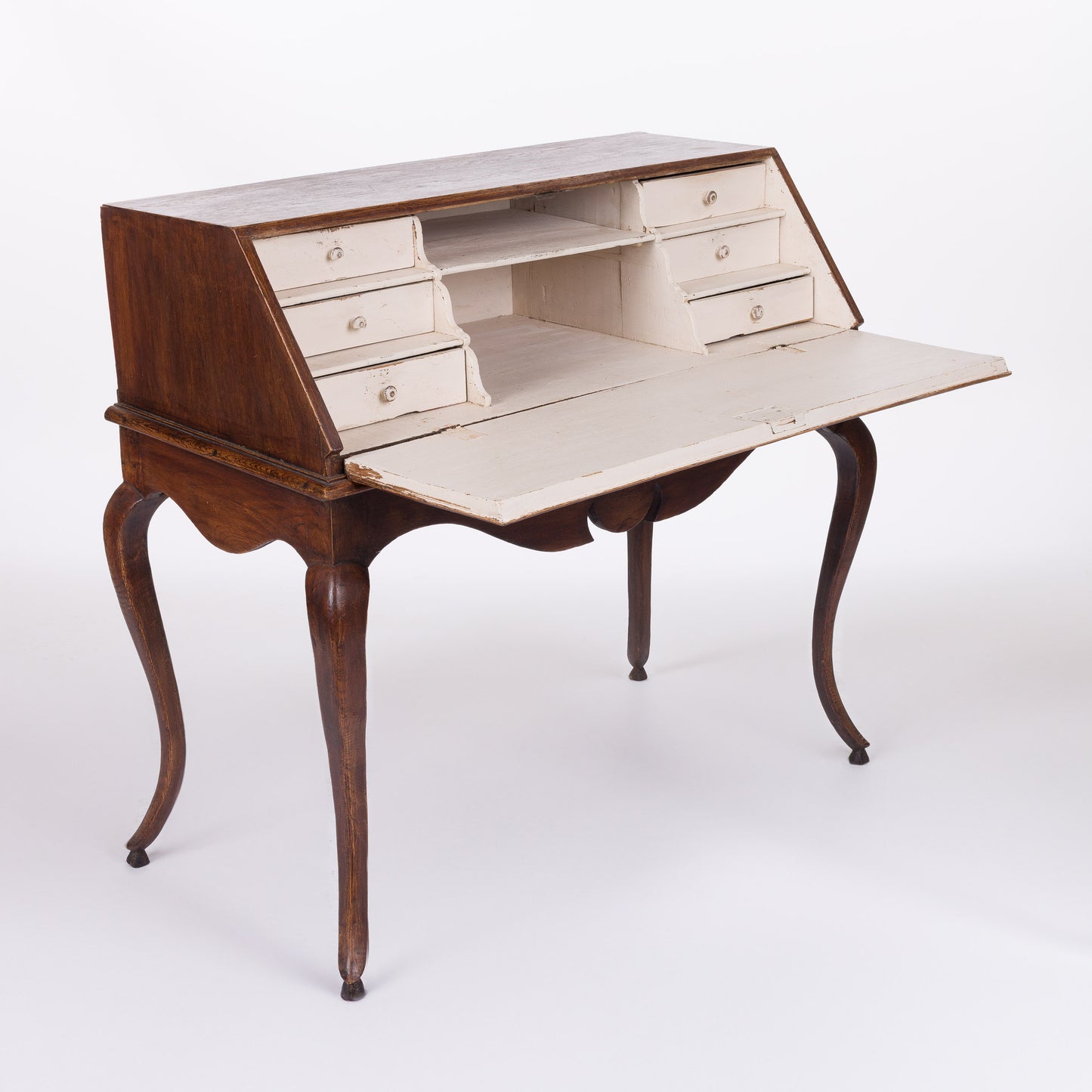 Dark Stained Oak Fall Front Desk with Cream Interior Paint