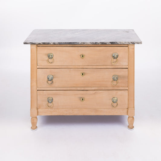 Walnut Empire 3 Drawer Commode with Black Marble Top