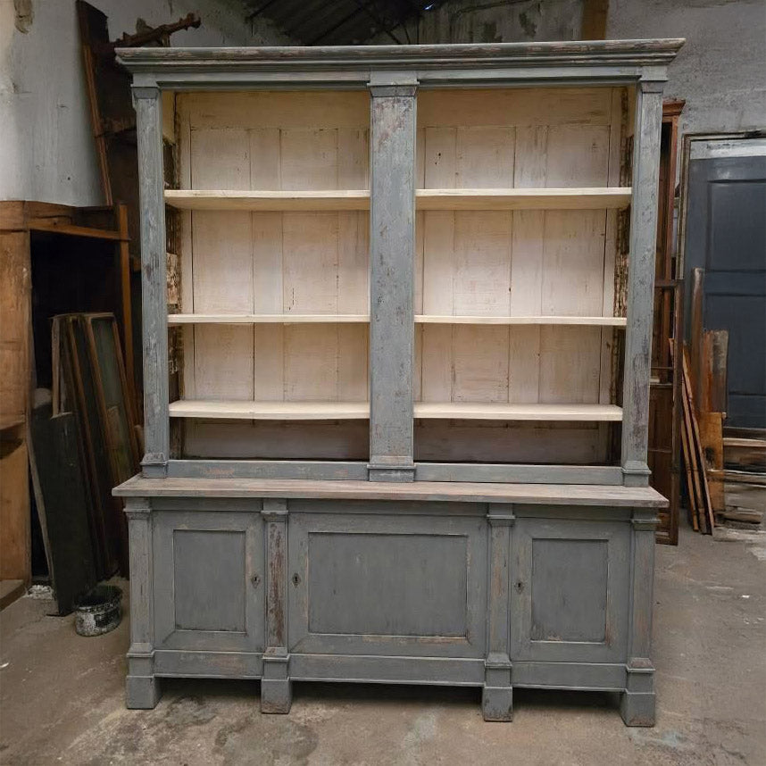 Tall French Open Bookcase with Blue Patina