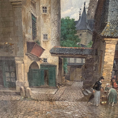 Unframed Oil on Canvas - Village Scene